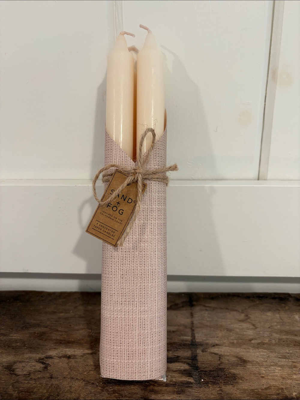 Hand-Tied Cream Taper Candles in Blush Wrap
